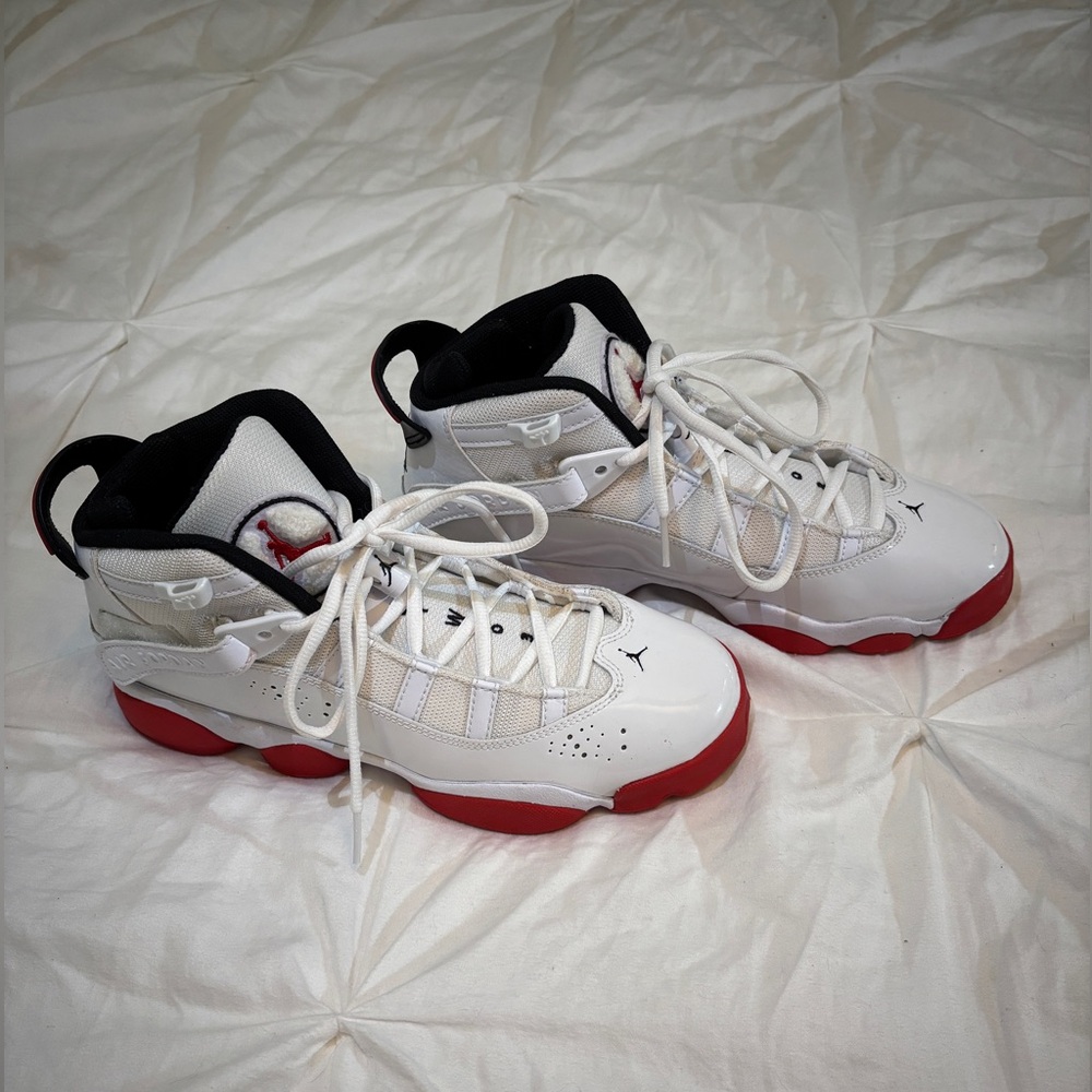 Youth Jordan 6 Rings Red and White Basketball Shoes Size 7 New without Tags.